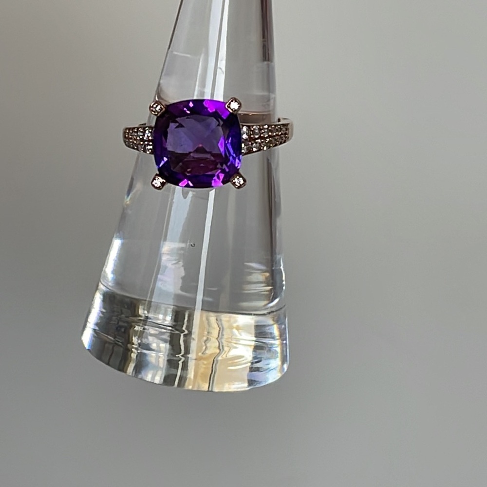 3 ct.Amethyst Cushion Cut Round Ring 6 1/2 - Picture 6 of 16